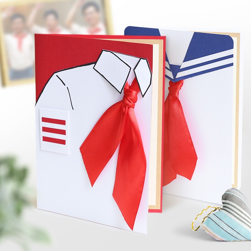 Creative red scarf greeting card Young Pioneers join the team to commemorate the birthday of Little card Family Committee Thank teacher feast Teacher June 1 gift