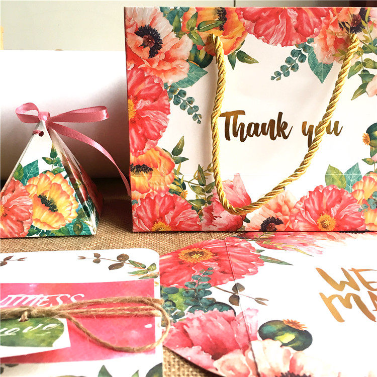 ZOHO European style high-end tote bag Wedding gift return storage packaging paper bag creative forest department hand-painted watercolor flowers