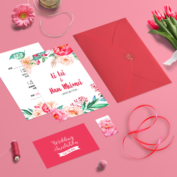 Red Watercolor Hand Painted Flowers Greeting Card Premium Invitation Invitation Baby Birthday Wedding Gift Party Decorations