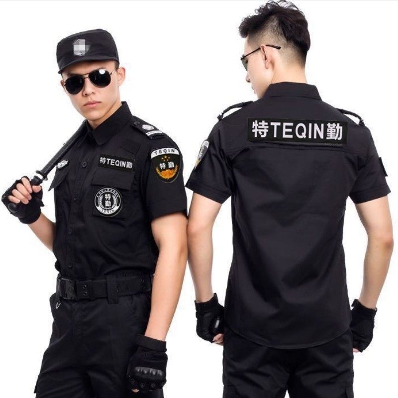 Black special service short sleeve overalls summer breathable security clothing long sleeve special service logo set hat pants shoes equipment