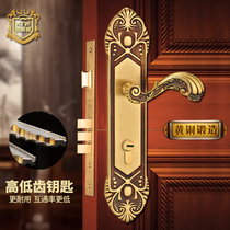 Armoured bronze Vio style entrance double open door lock full copper solid wood door silent pure bronze bedroom vinqued primary and secondary door lock