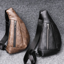 Chest bag new PU leather mens multi-functional chest bag retro chest backpack outdoor travel mobile phone bag single shoulder crossbody