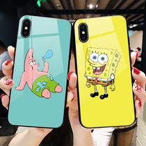 Spongebob mobile phone shell Apple x pie big Star iPhone XS Max glass mirror 6s couple 6 cute iPhone7plus Cartoon 8p male iPhoneX
