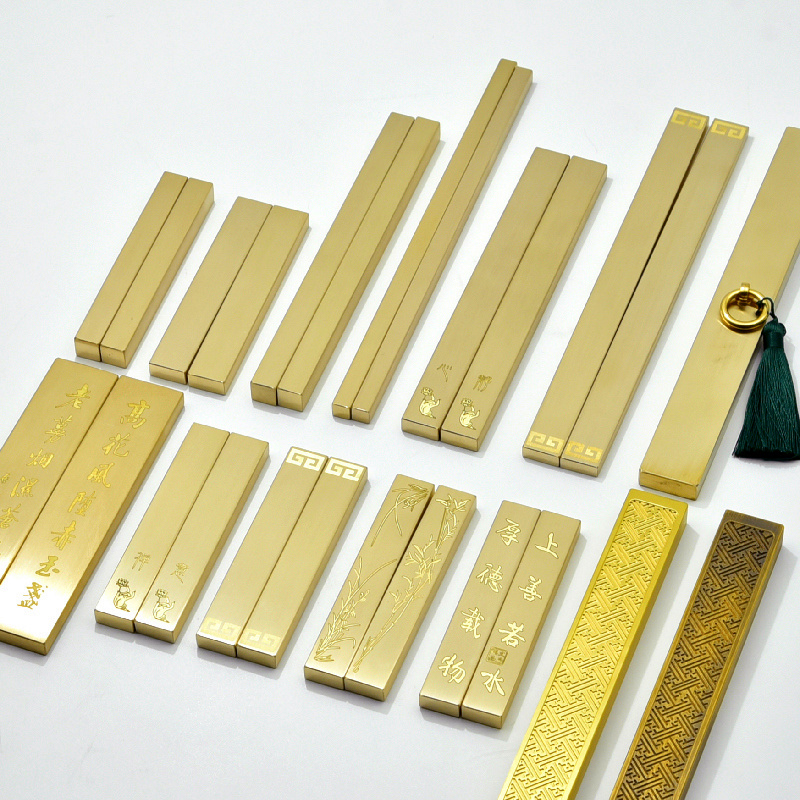 Lianxing Wenfang Solid brass calligraphy pressure strip town ruler Copper town paper Wenfang Sibao paper small thickened 12 cm town ruler Copper town ruler Metal price 1 pair can be lettered