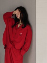 Red Festival Marriage ~ This year spring and autumn pajamas lady pure cotton spring and autumn long sleeves loose outfit