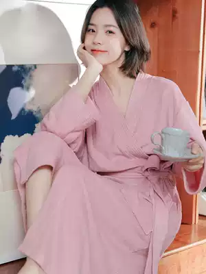 Towel bathrobe women's spring and autumn couples long version pajamas spring and summer yukata cotton absorbent quick-drying men's nightgown