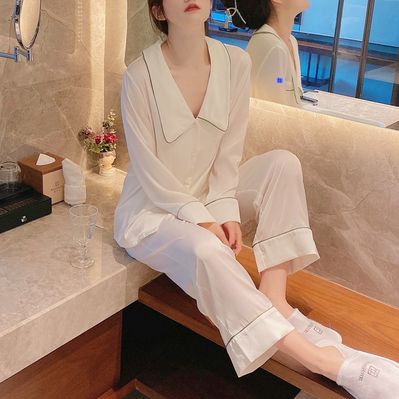 Super A - shape temperament full - French elegant wind long sleeve trousers female spring summer thin ice wire suit