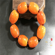 Antique antique amber beeswax barrel bead bracelet chicken oil yellow beeswax road Road bracelet round beads raw stone gift hand string
