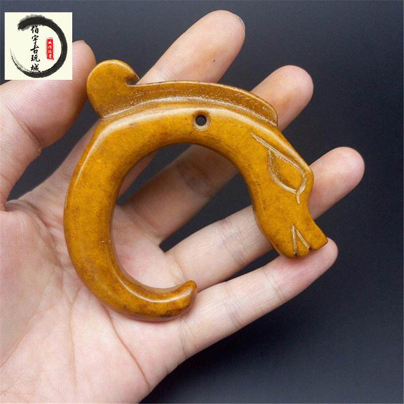 Antique miscellaneous antiques Ming and Qing antique jade Jade old Jade handlebar ornaments Gaogu jade pendant Dragon hook