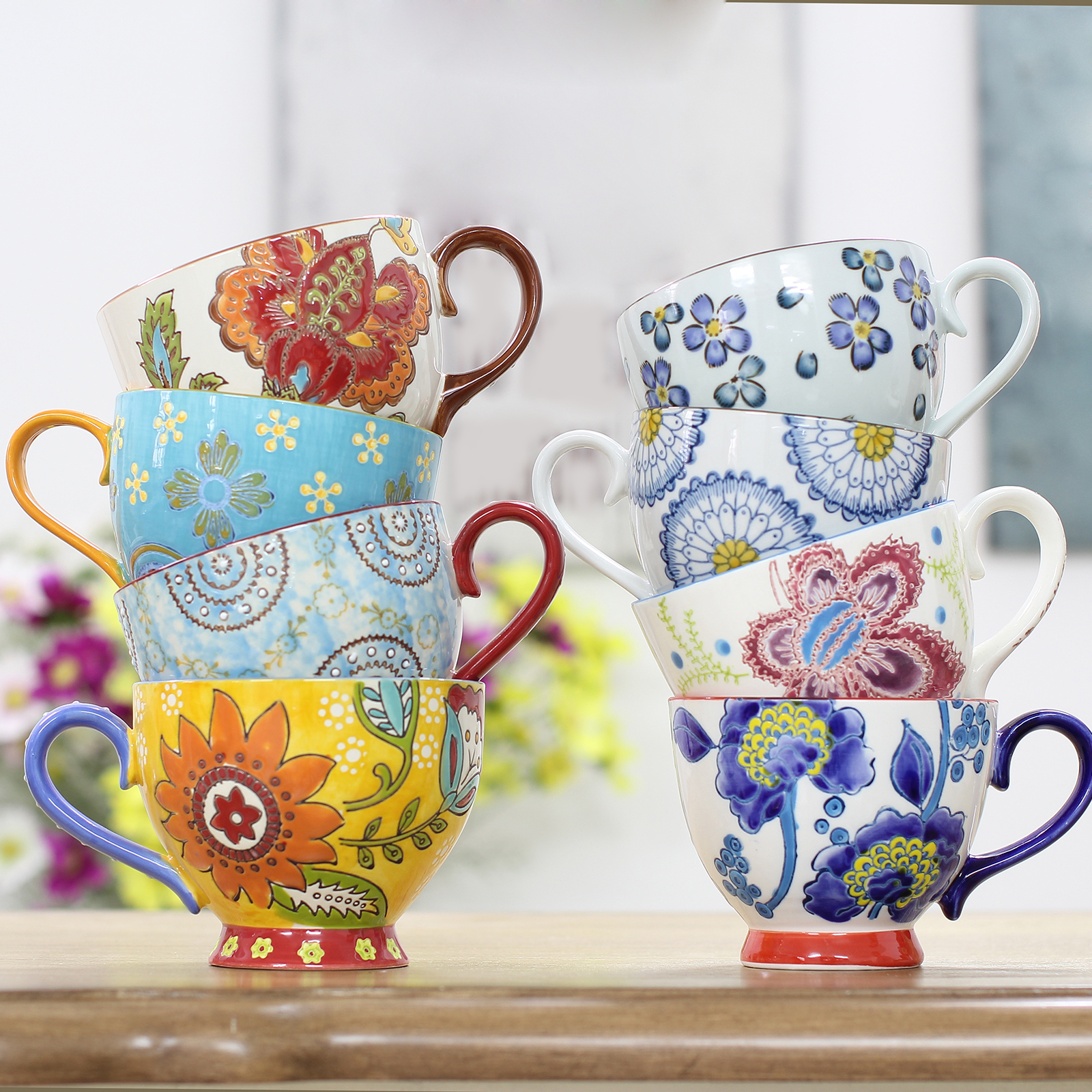 Soup Cup Ceramic Macko Cup Breakfast Cup Handpainted Under color Milk Milk Cup Breakfast Bowl cereal Cereal Bowl Oat Cup