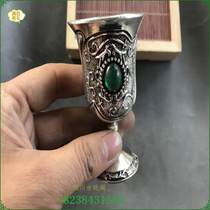 Hot-selling handmade Tibetan silver high-legged wine glass wine set Exquisite Tibetan silver cup personality wine glass wine culture ornaments antique