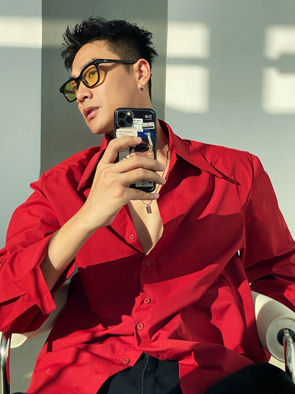 Red Pointed-Collar Shirt for Men in Their Zodiac Year, High-End Korean Style Trendy ins Cool and Loose Design Work Shirt