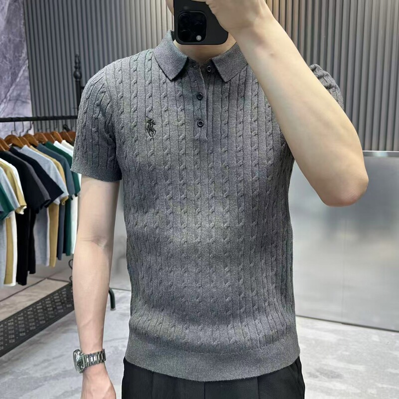 Old Money Style Embroidered Lapel Short-Sleeved Sweater for Men, Autumn Half-Sleeved Knitwear, 2025 Summer New Men's T-Shirt