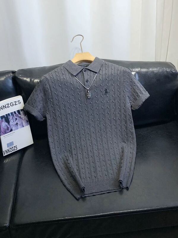 Old Money Style Autumn and Winter Knitted Polo Shirt for Men, Turn-Down Collar, Short Sleeves, Large Size, Thickened, Slim Fit, Business Sweater, Half-Sleeve Base Layer