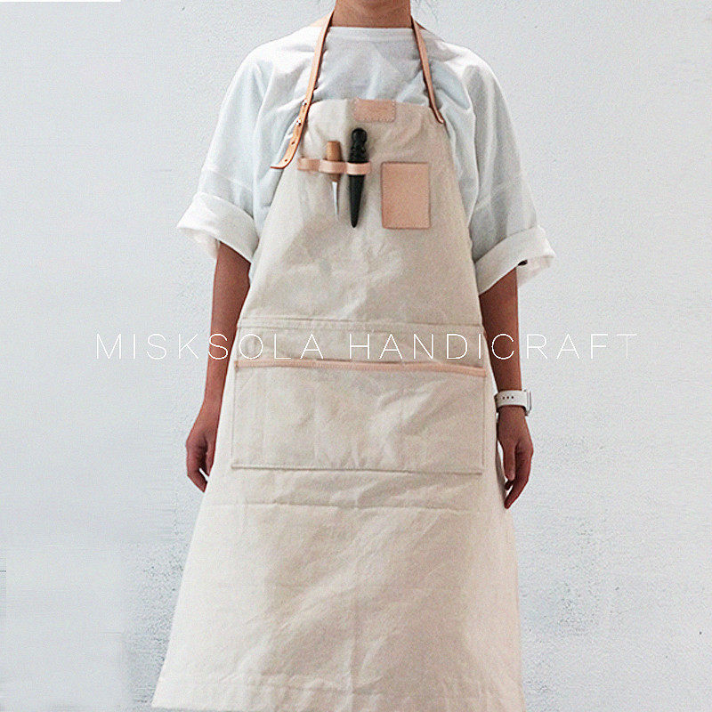 MISKSOLA craftsman handmade retro leather canvas apron tooling custom logo men's and women's work clothes simple