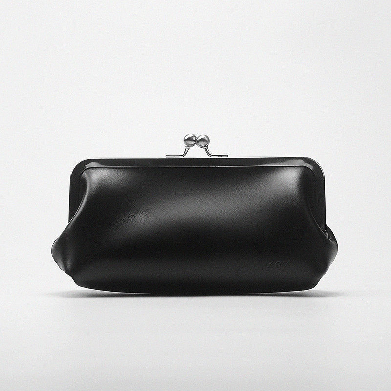 MISKSOLA handmade gold leather wallet women's long version retro dinner party hand-held simple buckle mobile phone bag