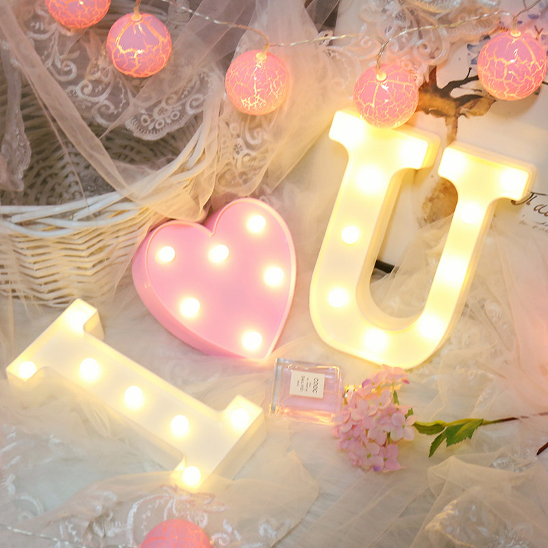 Led creative English letter lamp luminous digital lamp suitors for wedding table white birthday arrangement romantic prop light 