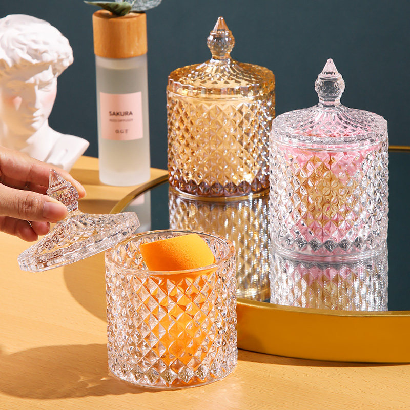 Cotton collection box transparent removal egg label with sea cotton block dresser jewelry crystal glass cans