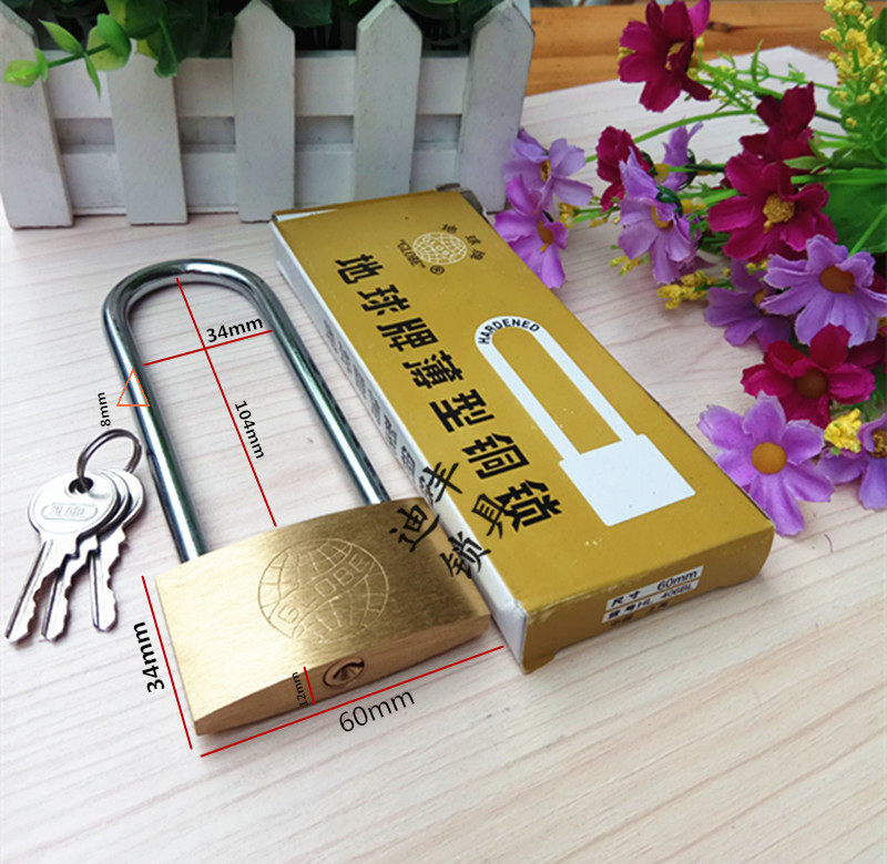 Earth open full brass padlock Long nose padlock host shell lock long head length beam padlock 406B lengthened gate lock mutual