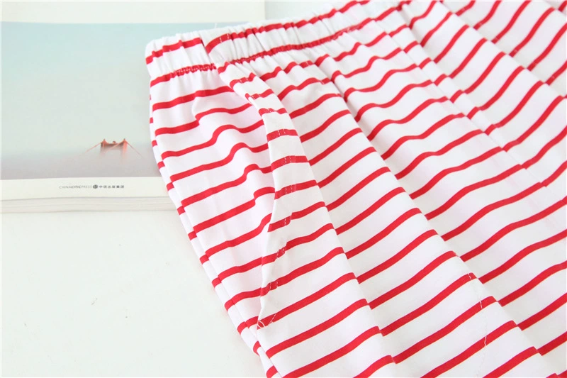 Quần mới của phụ nữ dệt kim cotton lỏng lẻo mùa xuân và mùa thu mùa đông nhà đồ ngủ cotton phần mỏng sọc kích thước lớn quần thun nam