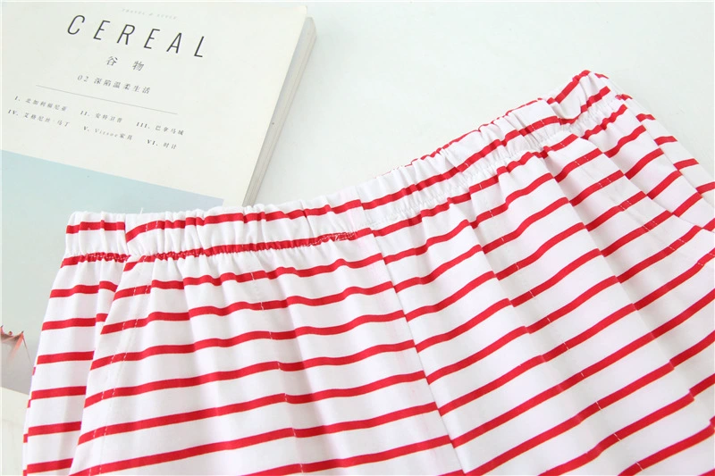 Quần mới của phụ nữ dệt kim cotton lỏng lẻo mùa xuân và mùa thu mùa đông nhà đồ ngủ cotton phần mỏng sọc kích thước lớn quần thun nam