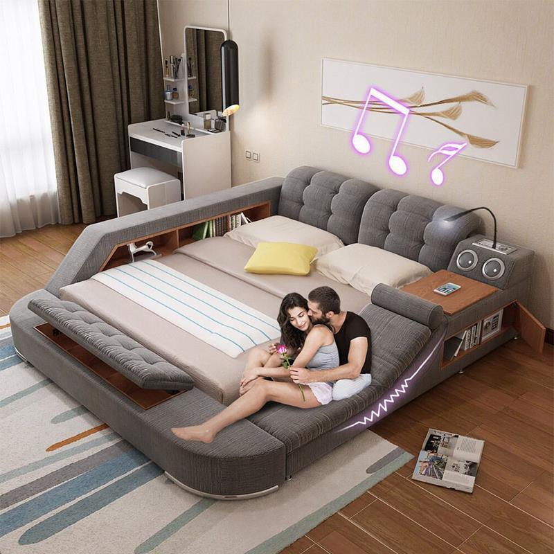 Tatami Bed Fabric Bed Master Bedroom Modern Simple Large Bed Double Bed Smart Multifunctional Massage Storage Wedding Bed