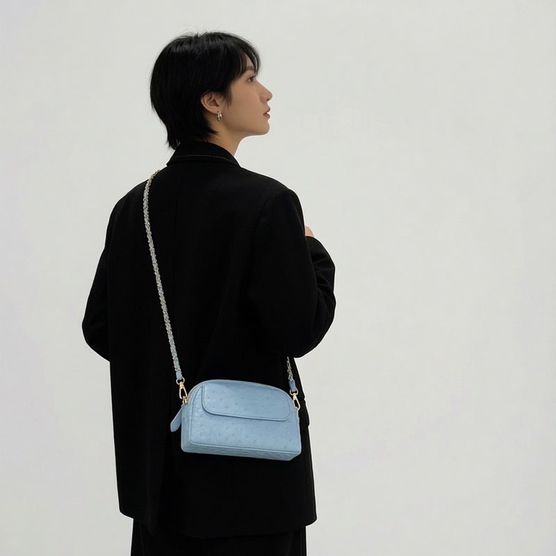 Ostrich Leather Mobile Phone Bag, Single Shoulder Small Bag, Genuine Leather 2026 New Model, Light Luxury High-End Feel, Crossbody Chain Storage Coin Purse