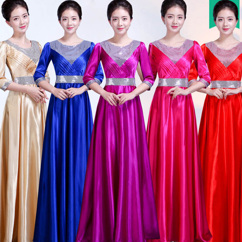 2021 New choral suit long dress with bright sheet ladies' big choral group Costume Stage Play Gown