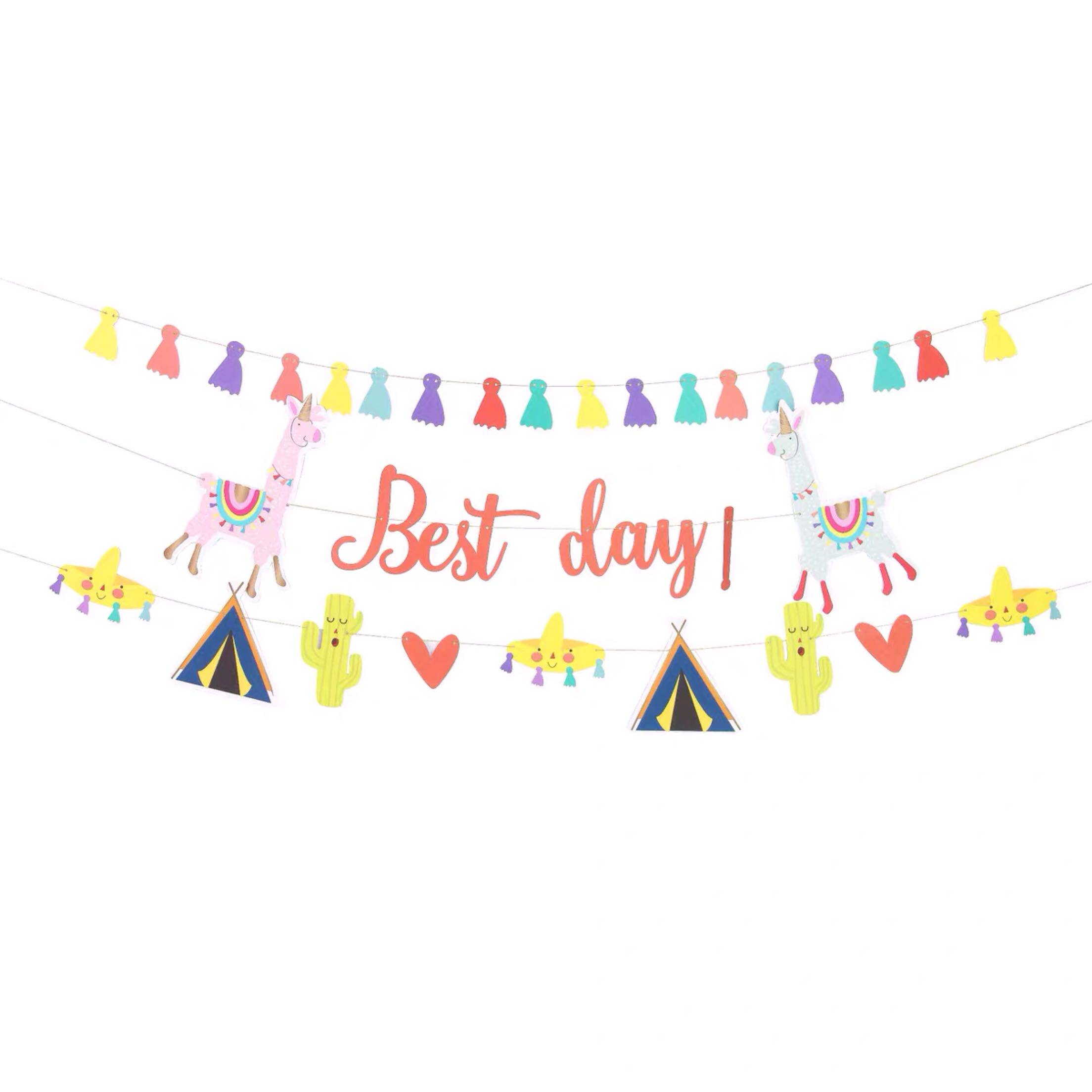 Imported in alpaca themed alphabet flag colored birthday banner for children's birthday party decoration