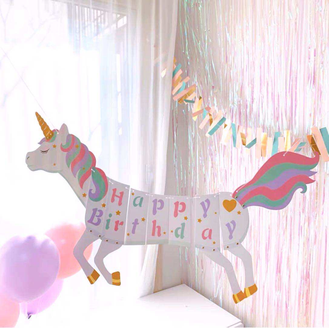 ins flash gold unicorn pull flag pony rainbow pony flag birthday party bunting pull flower decoration arrangement