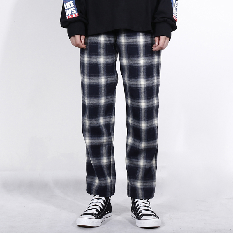 ulzzang tide brand black and white plaid pants men and women loose casual beam trousers couple straight plaid wide leg pants