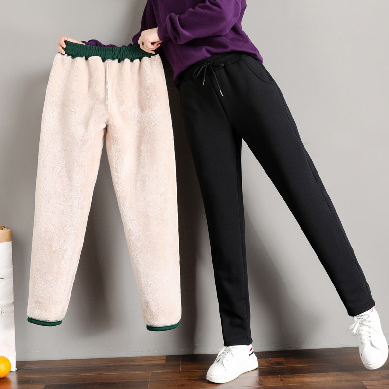 Gush sports pants woman autumn winter outwear 2022 new thickened lamb suede straight cylinder loose with wide leg cotton pants