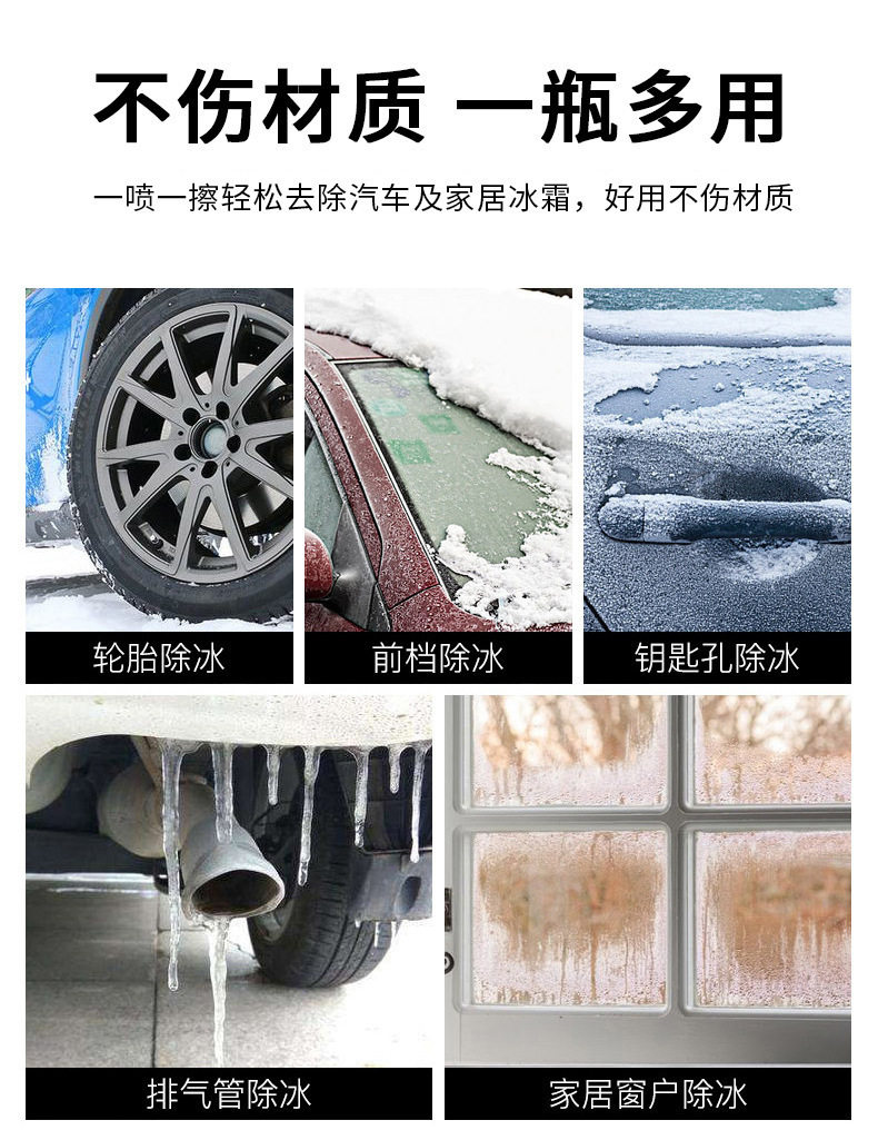 товар из китая 到手3瓶冬季汽车玻璃除冰剂汽车专用除霜喷雾剂化雪剂除霜融雪剂 No brand