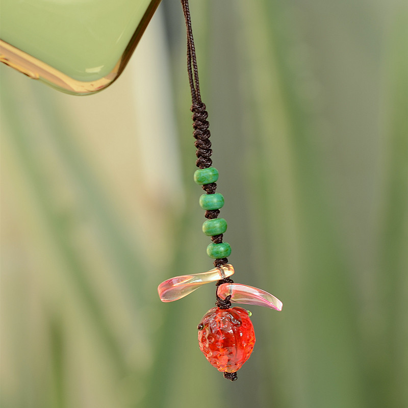 Retro glazed fruit strawberry panda cute boys and girls creative simple atmosphere high-end net red mobile phone lanyard pendant - Taobao