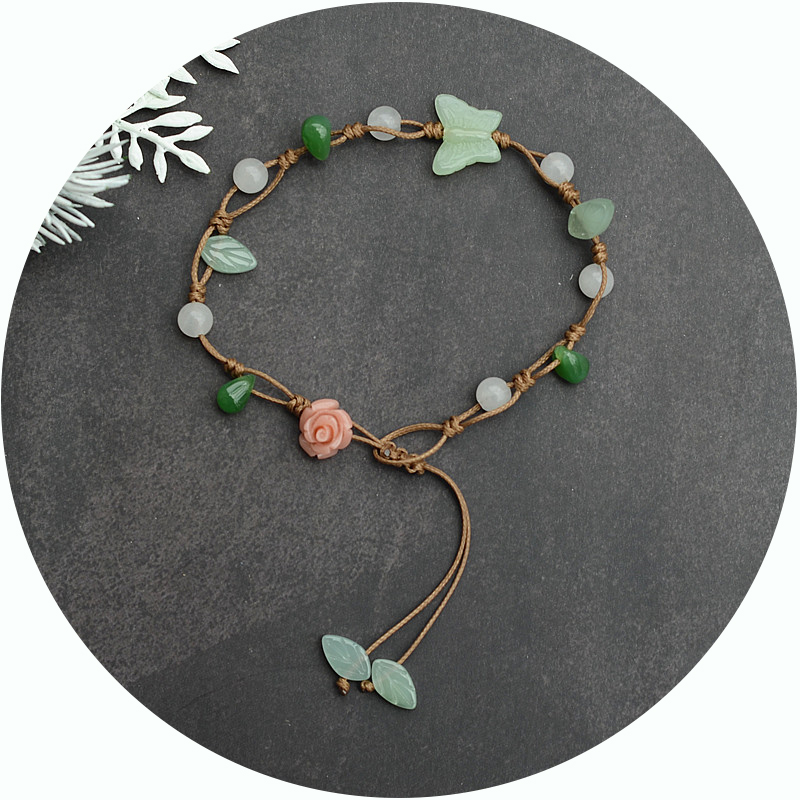 Sen Ensemble Butterfly Flower Leaf Original Hand Woven Foot Chain Bracelet Women Personality Brief Korean version 100 hitch student ornaments-Taobao