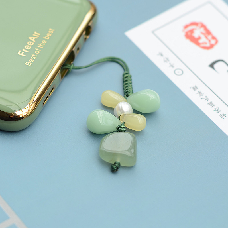 Antique Cell Phone Short Key Lanyard Carry-Ons Unisex Glazed Leaf Pearl Cell Phone Lanyard Hanging Parts Anti-lost Hanging Jewelry