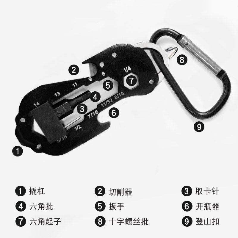 Multi-function combination tool keychain card needle pendant Mini edc wrench Portable bottle opener hanging buckle Outdoor