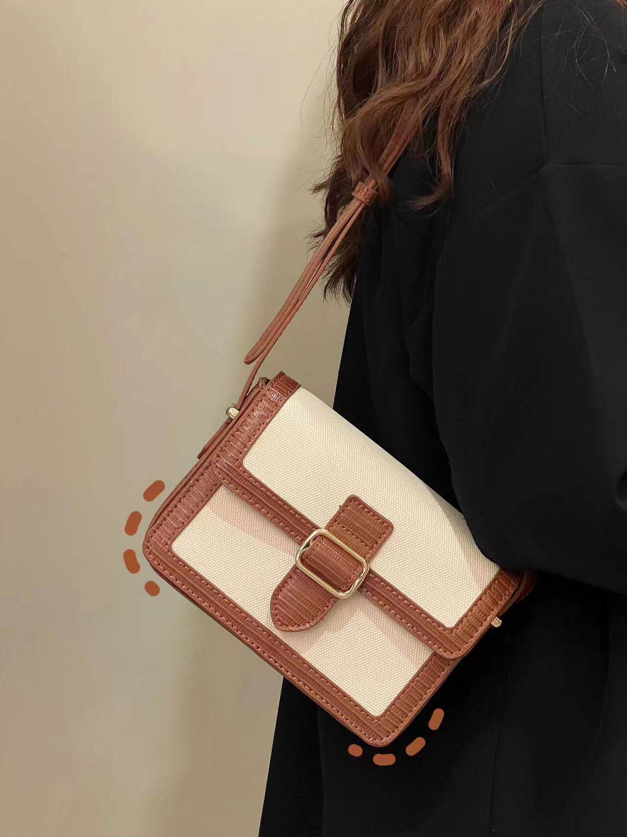 Fall tide Current Retro Color Small Square Bag Fashion Bag with High Texture Link Single Shoulder Sabble Bag