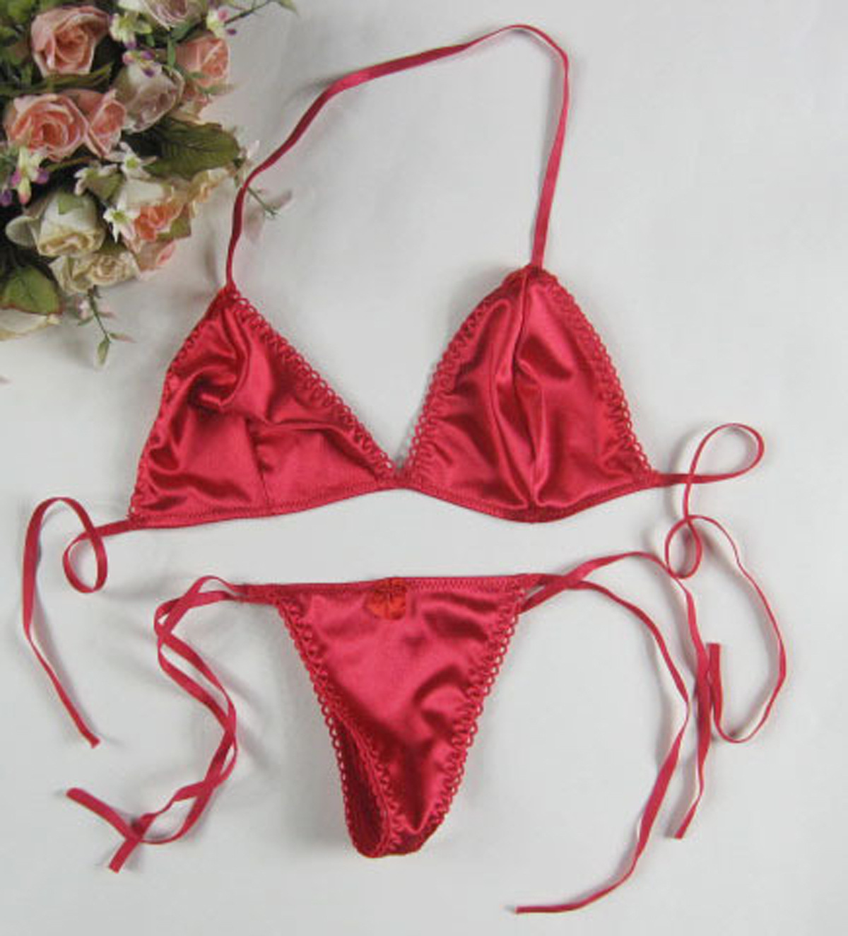 Đầm ren gợi cảm quyến rũ Nhật Bản bikini rỗng áo ngực không vành ba điểm đặt dây đeo nữ áo ngực hở lưng