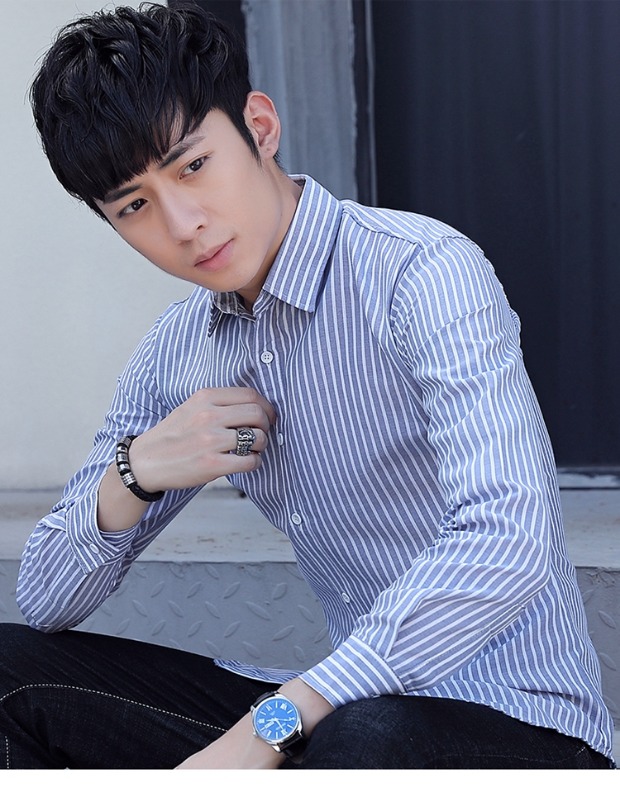 Áo sơ mi nam sọc dài tay 2018 mùa thu mới phiên bản Hàn Quốc của người đẹp thanh lịch giản dị áo sơ mi nam inch áo thủy triều áo sơ mi trắng nam