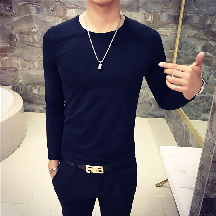Áo thun dài tay nam cổ chữ v mùa xuân trang trí cơ thể mùa thu quần áo mùa xuân bó sát bên dưới áo sơ mi từ bi rộng kích thước trên quần áo quần áo nam áo phông rộng nam