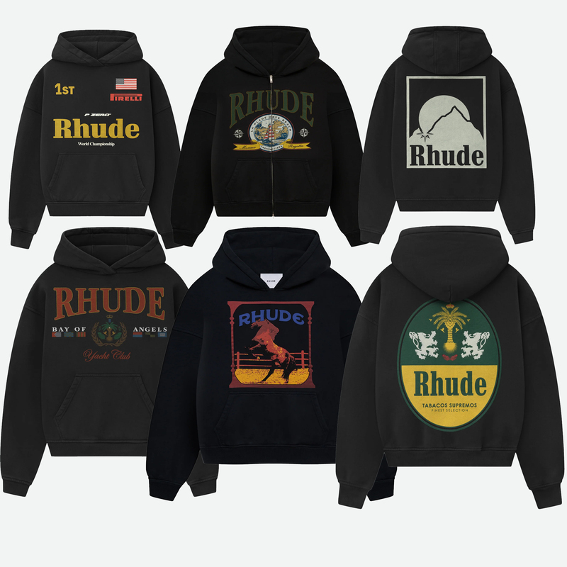 Rhude American Retro Letter Print Hooded Sweatshirt for Men and Women, Loose Casual Versatile Couple's Jacket Top Trendy