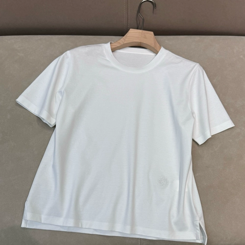 Летняя хлопковая белая базовая приятная телу футболка с коротким рукавом, Италия, с вышивкой, оверсайз