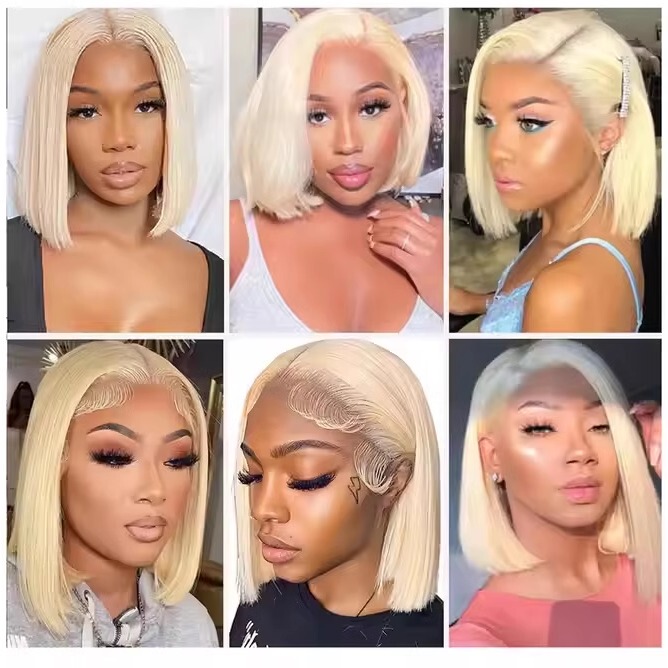 Real Human Blonde Short Straight Hair 4*4 Human Hair Short Bob Straight Hair 12A