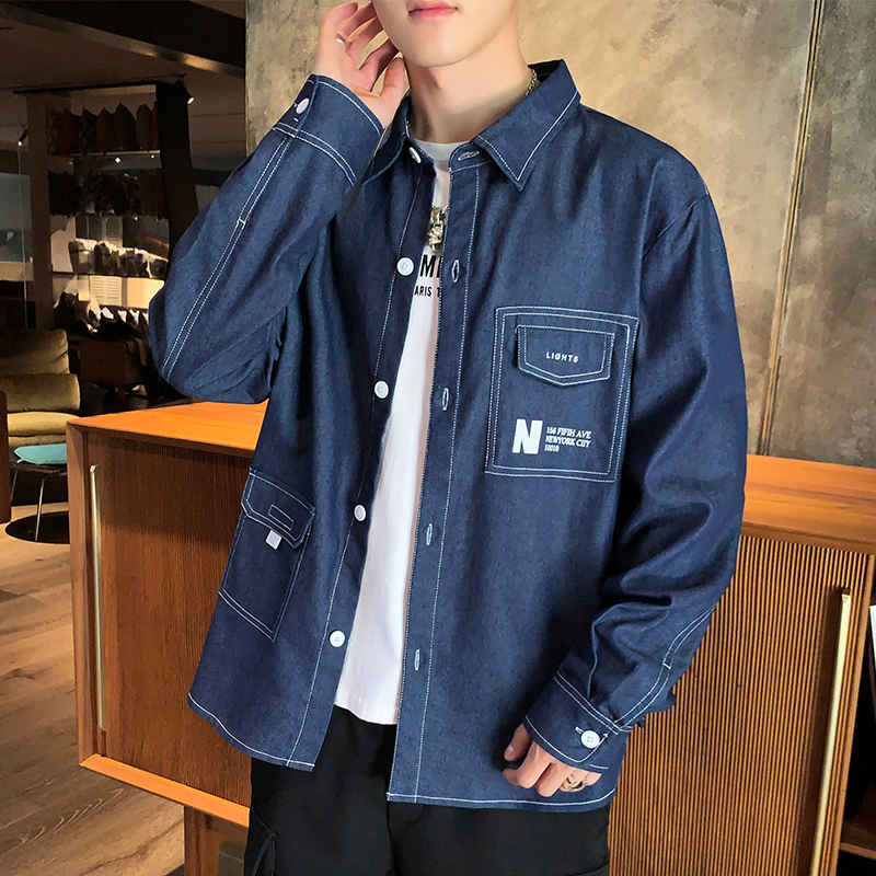 衬衫男长袖韩版潮流宽松秋装上衣服男装休闲帅气潮牌工装衬衣外套