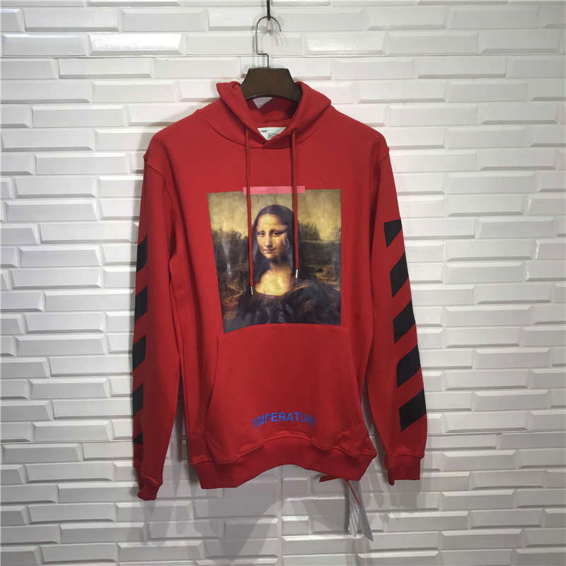 OWFOFF-TRẮNG 18SS ow Mona Lisa Mũi Tên In Áo Len Nam Giới và Phụ Nữ Dài Tay Áo Trùm Đầu Áo Khoác áo hoodie