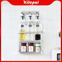 Kitchen stainless steel seasoning rack Wall-mounted non-perforated wall-mounted countertop wall multi-functional double-layer storage shelf