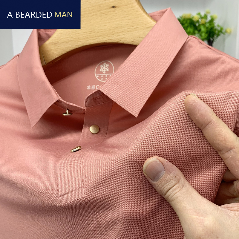 High-End Ice Silk Short-Sleeved T-Shirt for Men, Summer Split Polo Shirt, Cool-Feeling Shirt, Quick-Drying Half-Sleeve Men's Top High-End Ice Silk Short-Sleeved T-Shirt for Men, Summer Split Polo Shirt, Cool-Feeling Shirt, Quick-Drying Half-Sleeve Men's Top