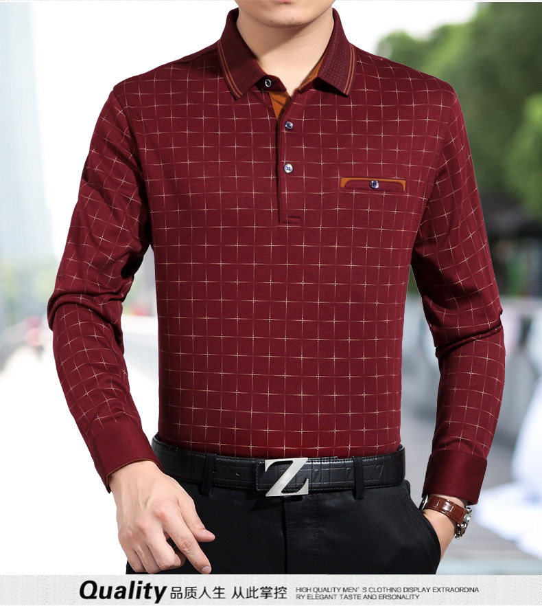 Áo thun dài tay nam trung niên nam quần áo mùa thu bằng vải cotton t 桖 led túi bỏ túi 40-50 tuổi cha có máu áo phông rộng nam