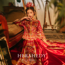 Dragon and phoenix coat 2021 new Chinese wedding dress small retro heavy industry Xiuhe dress bridal wedding dress (fan luxury)